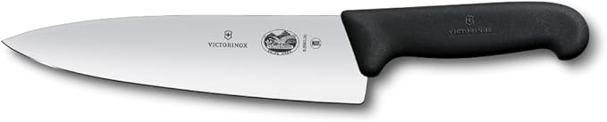 Victorinox Fibrox Pro 8 Inch Chef’s Knife, Dishwasher Safe, Black | Ergonomic TPE non-slip handle for professional chopping, slicing, and dicing. Swiss made, dishwasher safe kitchen tool