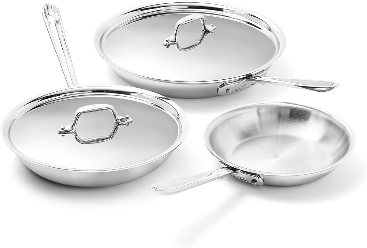 All-Clad D3® Stainless Steel 5 Piece Frypan Set- Made in USA- Includes 8", 10" and 12" Frying Pans With Lid - Professional Grade -Oven Safe &amp; Induction Compatible